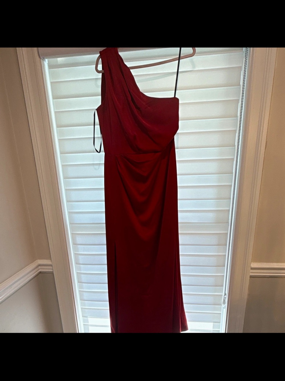 Tahari One-Shoulder Crimson Gown